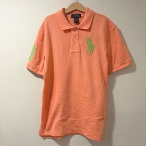 Polo Ralph Lauren KidsM (10-12) Orange Polo Shirt Green Big Pony Number 3 Medium